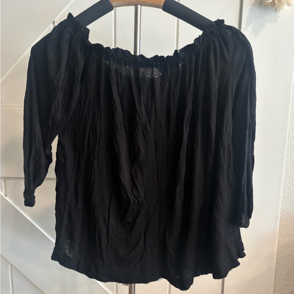 Lucky Brand Small Black Embroidered Off-the-Shoulder Top NWT | Boho Chic - Picture 7 of 9